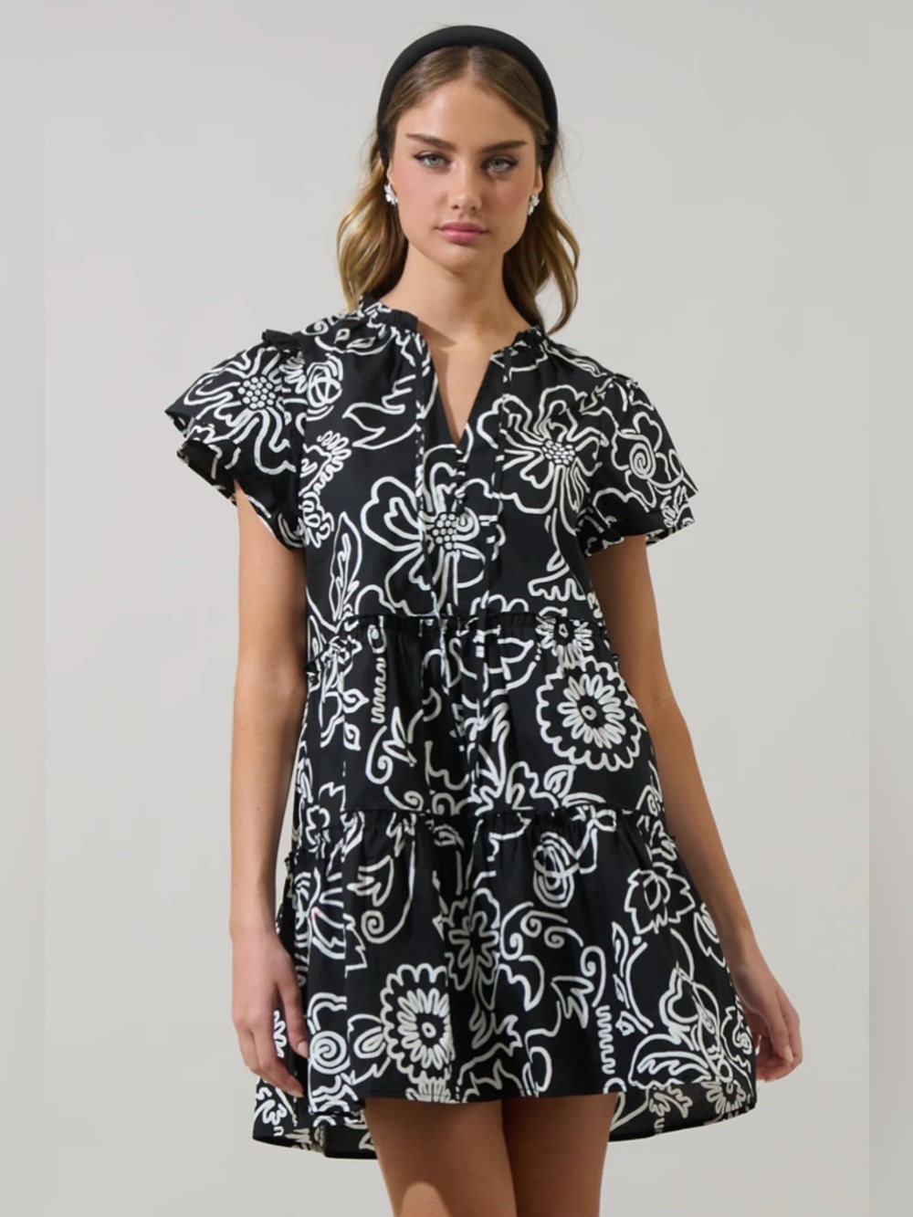 Sugarlips Tiered Black and White Mini Dress 100% Cotton - Size XL